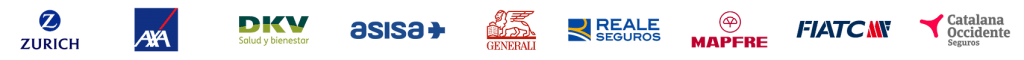 logos de las aseguradoras de vida: Zurich, Axa, Dkv, Asisa, Generali, Reale seguros, Mapfre, Fiatc y Catalana Occidente